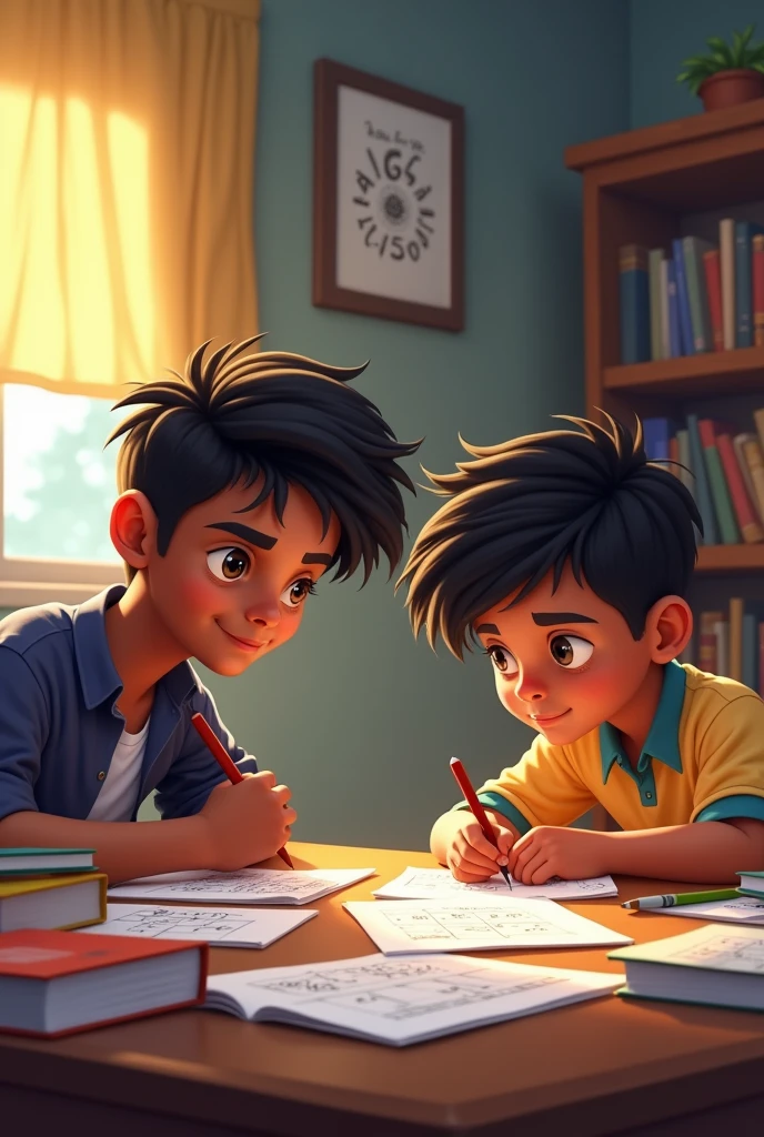 Meghraj solved the math problems, and Tanishk tackled the Hindi questions.
"Meghraj solving math problems and Tanishk solving Hindi questions, both working together to solve the puzzle."