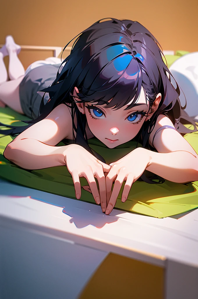 high quality, 最high quality、 Stylish design, (((The cutest girl))), ((Thin legs))、(((最high quality))), High resolution, ((detailed)), ((masterpiece)), ((Super detailed)), -yeld giBlack Hair、Inner Color、((Lying on your back in bed)),((Light clothing,underwear)),((Sexual)),(((Shyness)))