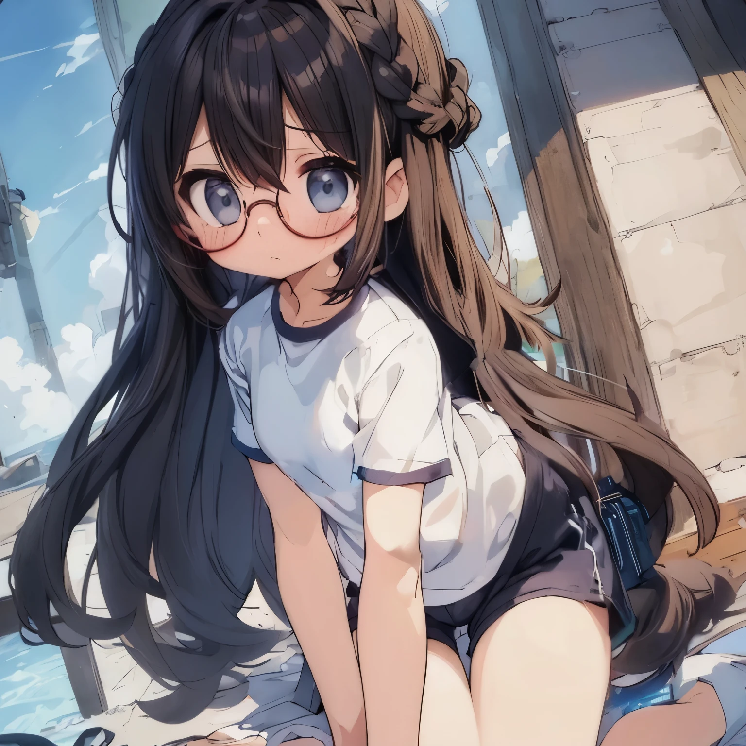 Navy shorts、Large opening on shorts、Wide-legged shorts