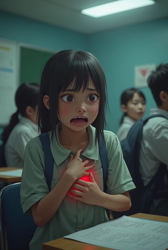 A 14 year old girl had an heart attack and can't breathe on school