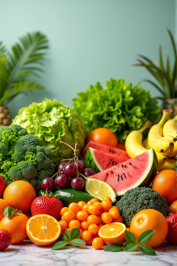 layer: Photo of a healthy selection of fruits and vegetables.
hinterland: Nutrition tips, Benefits of fruits and vegetables, And suggestions for a balanced diet.
verso: Special offers on healthy products and a call to action to visit the store. Banana prata 8.98 lettuce 1.98 banana caturra 5.98 kilos mexerica pokan 5.98 kilos melancia 3.98 kilos