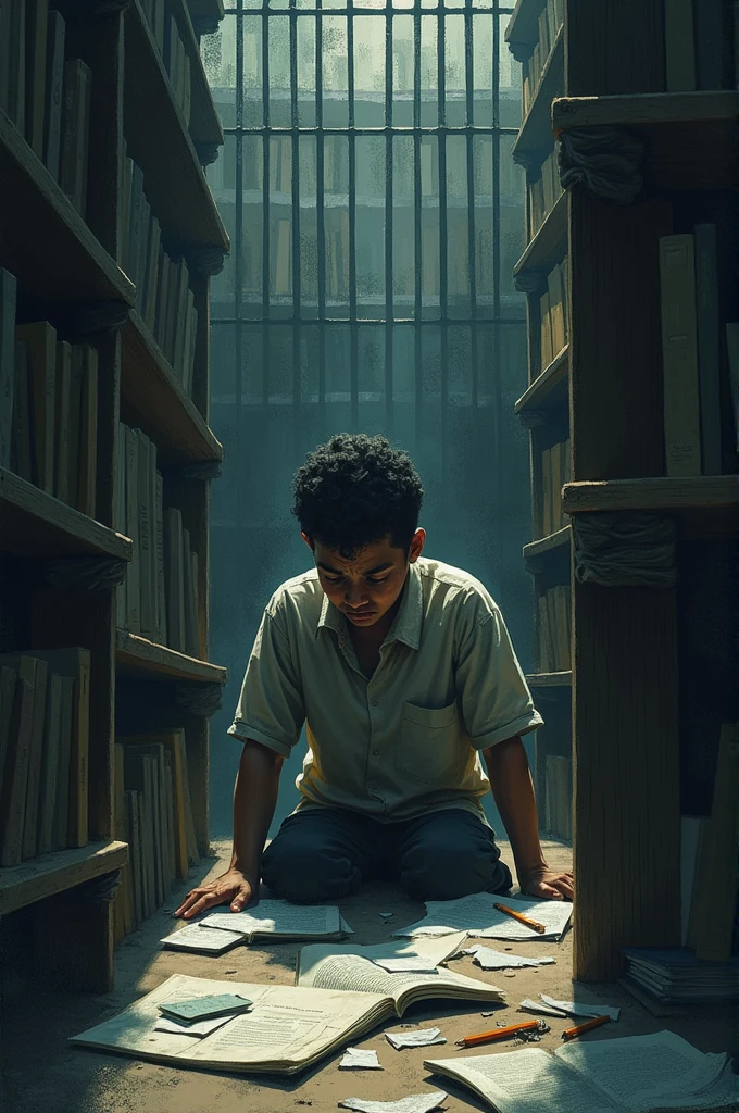A picture designed on anti ragging where the books seems like jail to student who has been bullied
