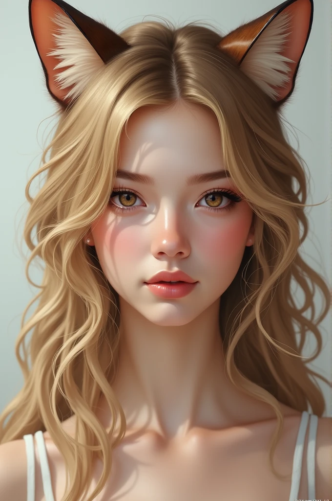 Create a blonde with light brown eyes and cat ears
