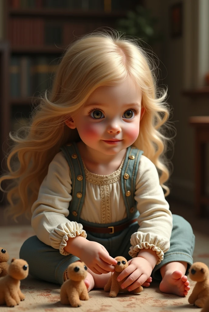 19th century child long blond hair about 4 playing