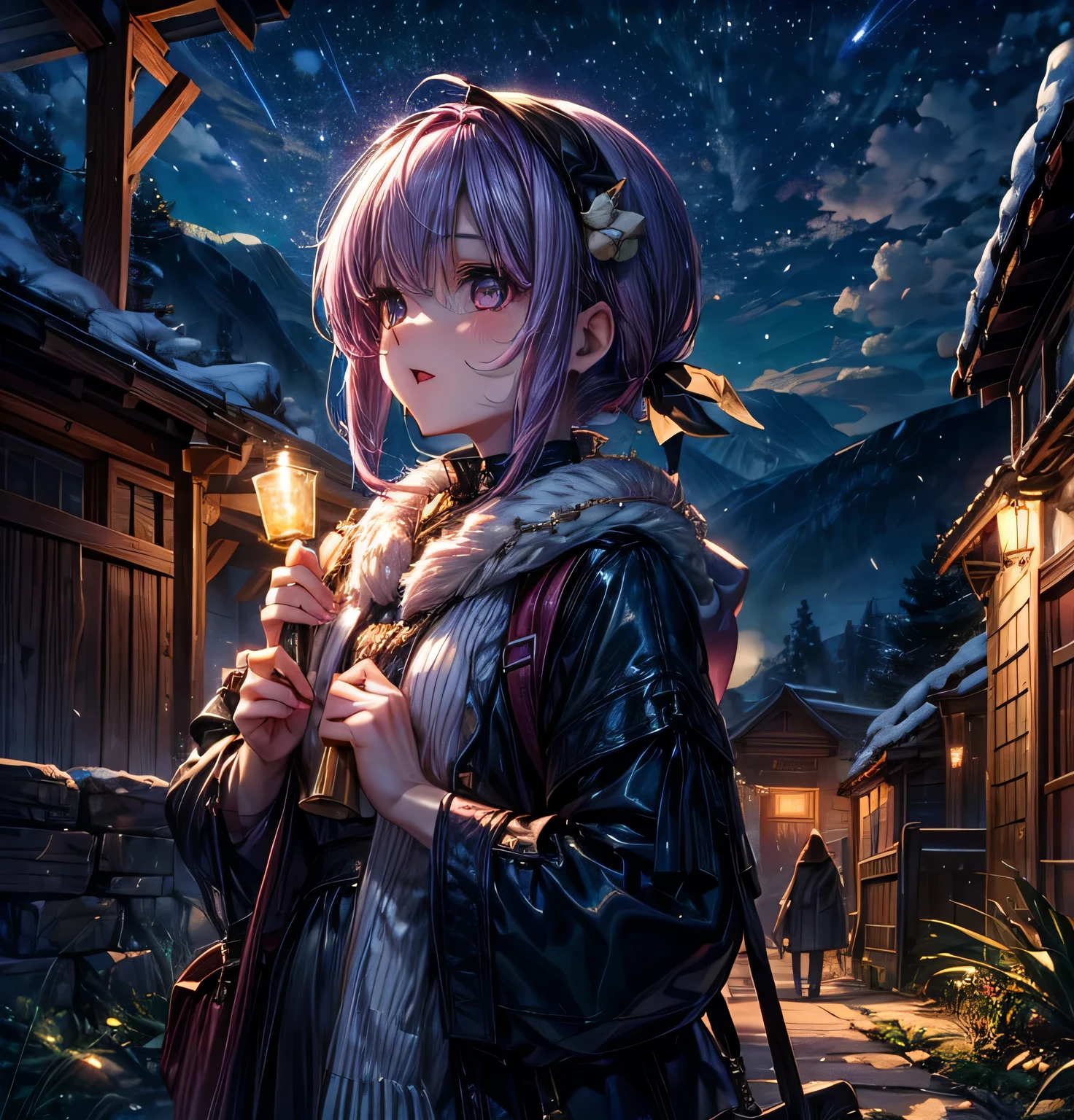 Night Song Shepherd's purse beautiful girl Belly-baring fashion Pink hair, sexy pose vampire