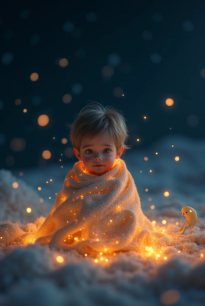 Guy with a blanket with a starry background and kuel