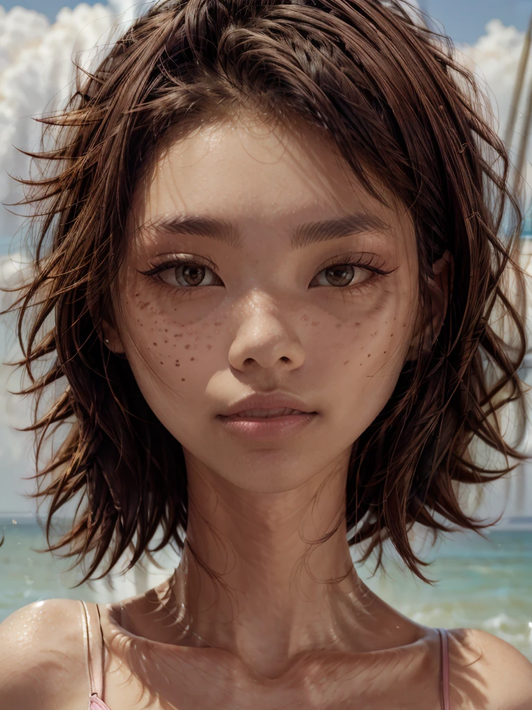 a beautiful japanese college girl with some freckles on her face inspired by hamada hideyaki shot by contax g1 with portra 800 film roll, (side view:1.3)