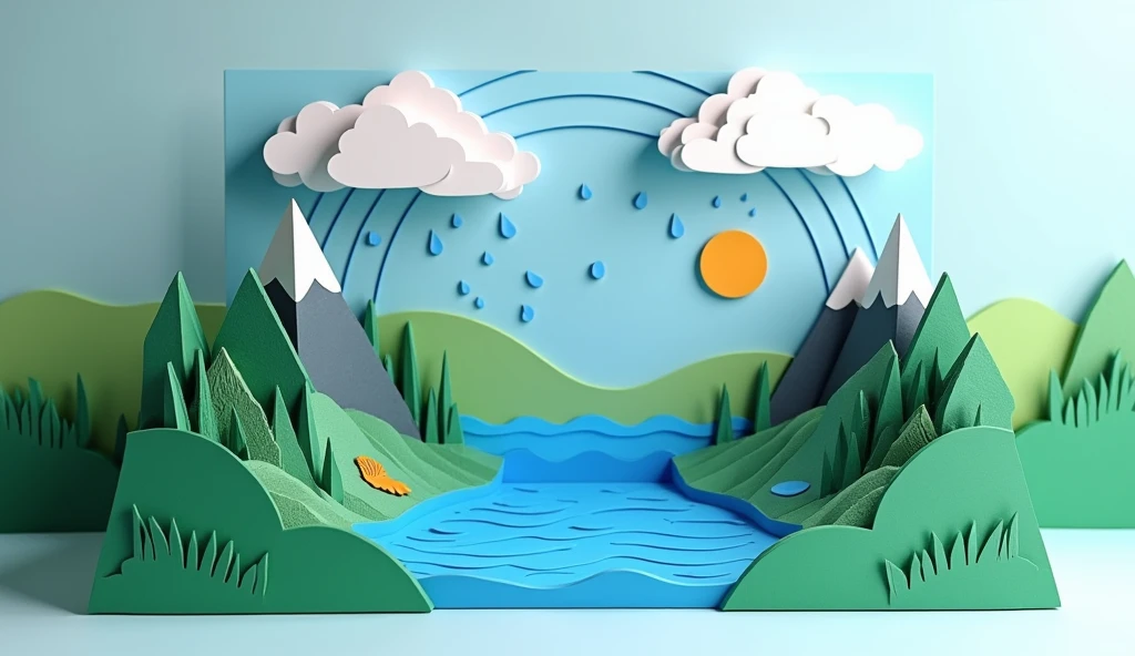 water cycle, 3D card made of paper 