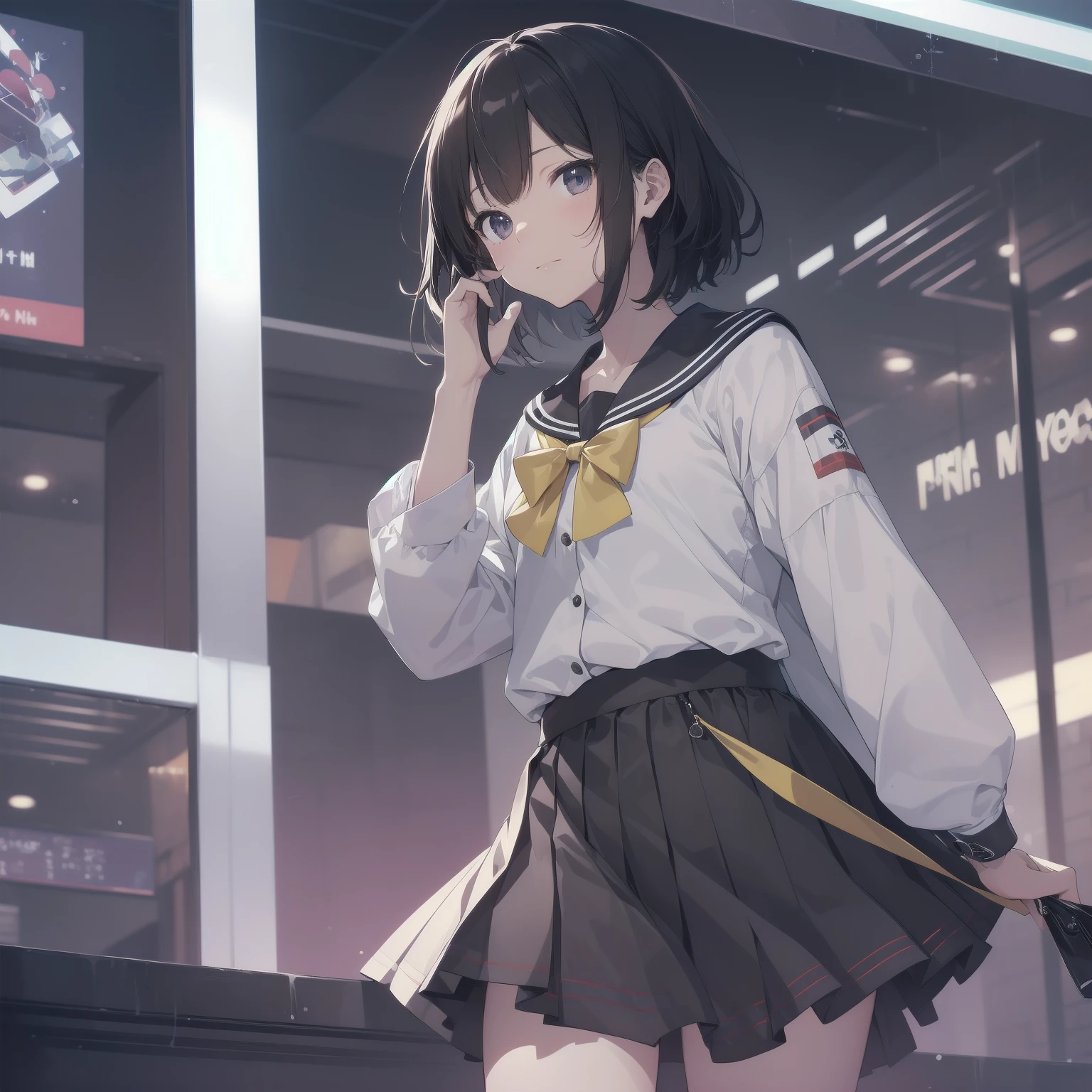 ultra-absurdres-Top quality by artist God, ultra-detailed, high resolution, anime moe artstyle, best anime 8k konachan wallpaper, pixiv contest winner, pool:2810, perfect anatomy,break, 1girl, (Please draw a girl walking sleepily to school alone. )break,(Solo,little female, 13-year-old:1.3),Full limbs, complete fingers,a junior high school student, (very short hair), short cut, flat chest, , small butt, small black eyes, beautiful detailed eyes, well-proportioned iris and pupils, expressive eyes, highres detailed hair, soft expression, salor school_uniform, sailor collar, serahuku, bow, pleated skirt,(Detailed Lighting), (Detailed background), in the School commute route. break,super detailed skin, Best cinematic lighting powered by famous artist, 8k,beauty illustration,photoshop_(medium),very aesthetic,break,((artist:creayus )), artist:clamp ,artist:carnelian ,artist:kantoku ,