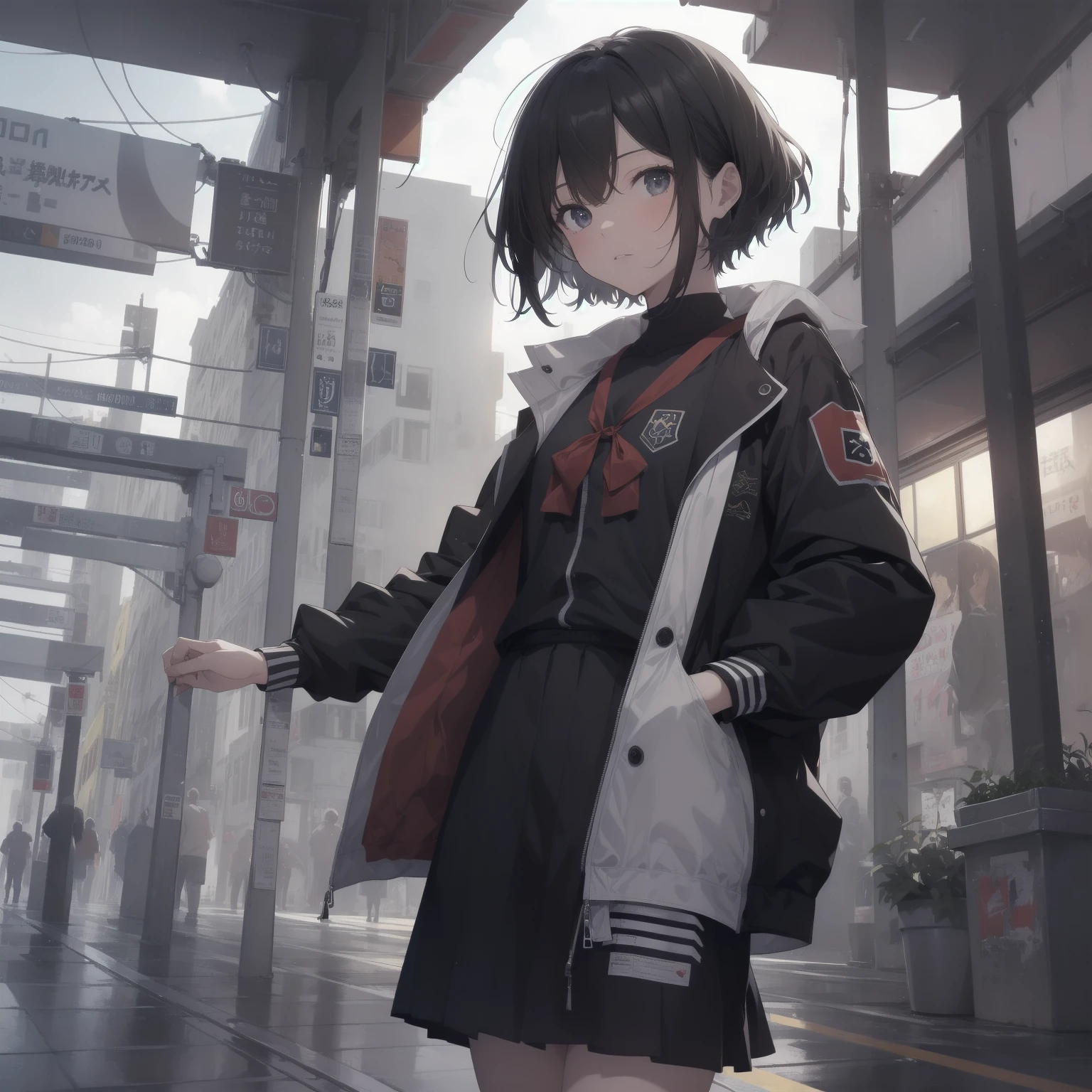 ultra-absurdres-Top quality by artist God, ultra-detailed, high resolution, anime moe artstyle, best anime 8k konachan wallpaper, pixiv contest winner, pool:2810, perfect ???????,break, 1girl, (Please draw a girl walking sleepily to school alone. )break,(Solo,little female, 13-year-old:1.3),Full limbs, complete fingers,a junior high school student, (very short hair), short cut, flat chest, , small butt, small black eyes, beautiful detailed eyes, well-proportioned iris and pupils, expressive eyes, highres detailed hair, soft expression, salor school_uniform, sailor collar, serahuku, bow, pleated skirt,(Detailed Lighting), (Detailed background), in the School commute route. break,super detailed skin, Best cinematic lighting powered by famous artist, 8k,beauty illustration,photoshop_(medium),very aesthetic,break,((artist:creayus )), artist:clamp ,artist:carnelian ,artist:kantoku ,