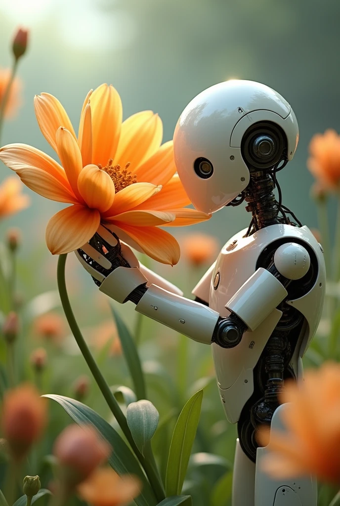 Big robot hugging beautiful flower 
Turn straight 