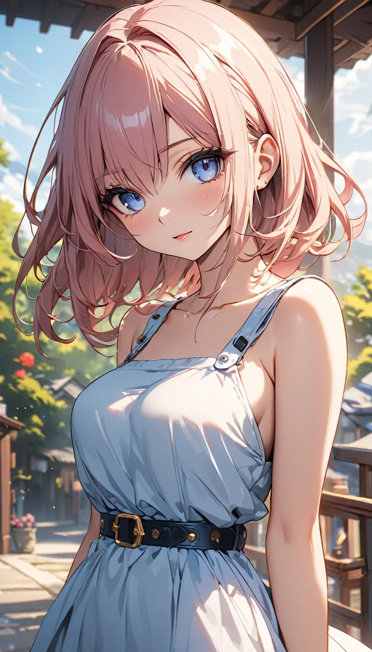 8k,1girl,Nekomiya Hinata,VTuber,game cg, solo, looking viewer, cinematic angle, masterpiece, best quality,happy ,pink hair,cat ear,medium breast,face,hair ribbon ,blush,closed mouth,A gentle smile,A gentle smile,NSFW,:o,medium nipple,detailed skin,blue eyes,half closed eyes,Plastic bag tank top,Plastic bag camisole,bare shoulders,bare arms,Sideboob
