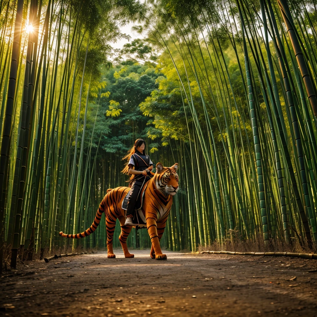 Arknights Hualien Pei,Exquisite,Orange Tiger Beastman,Bamboo Forest Training,dusk,The light is low,Wear only white