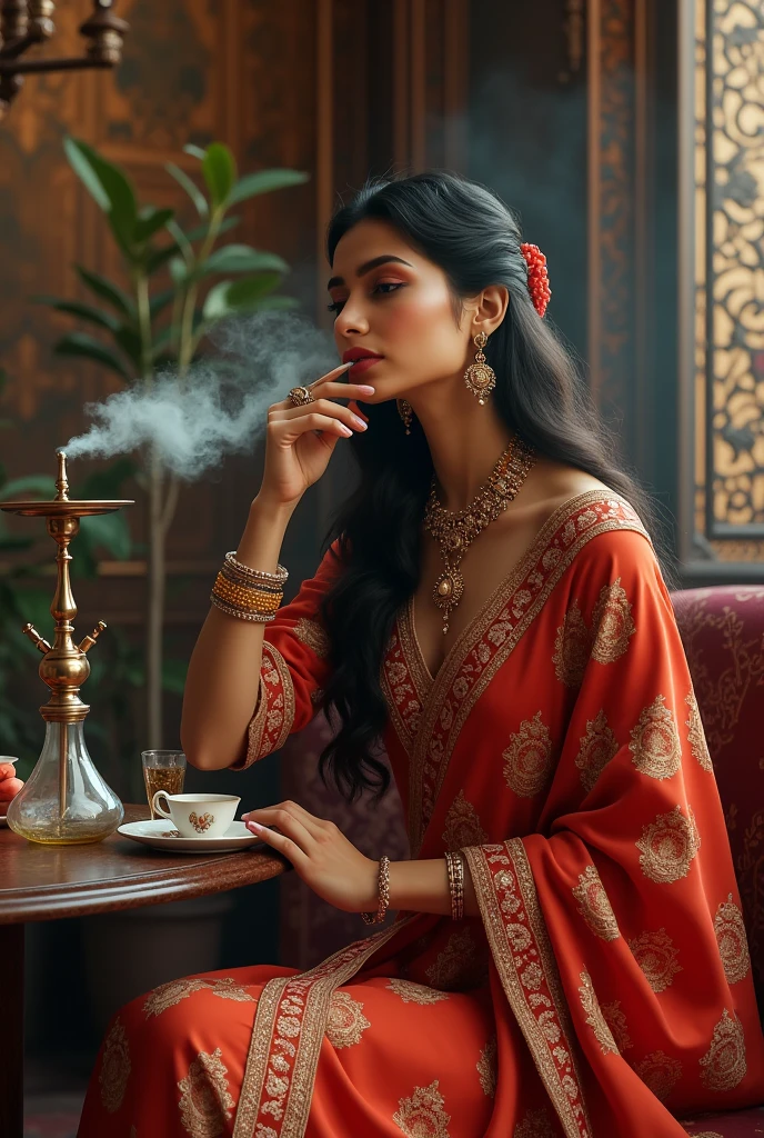 Wearing a hookah inside a lehenga