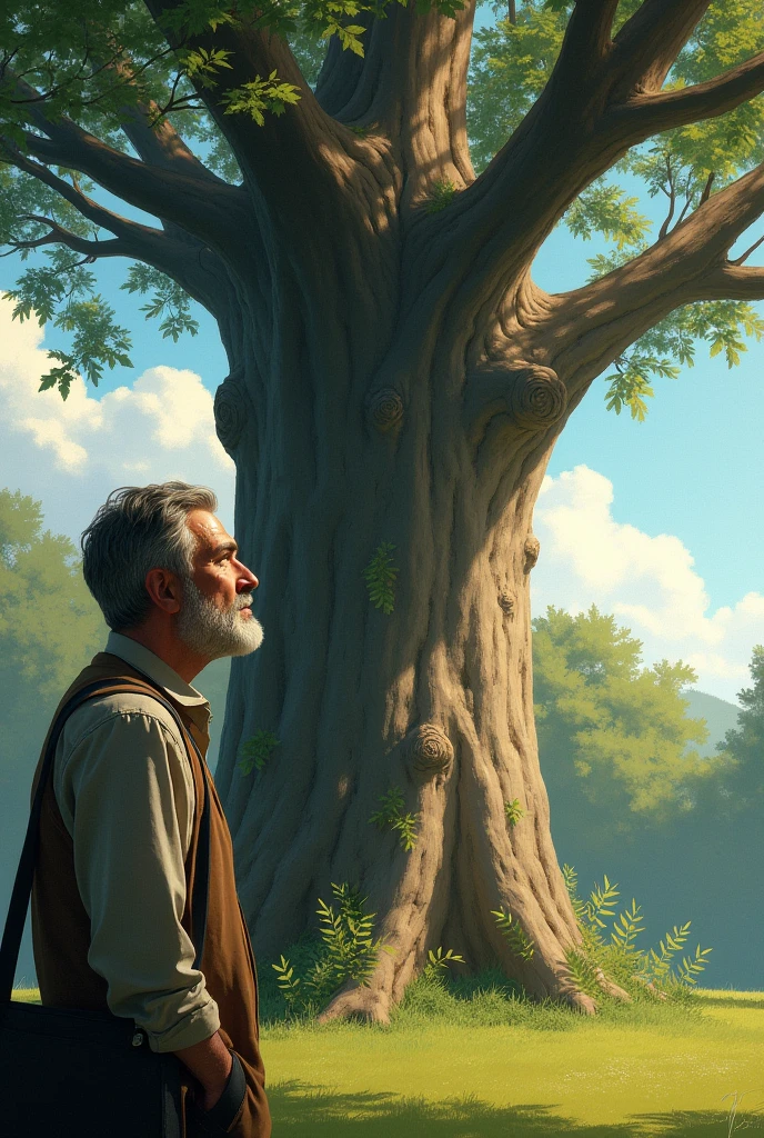 A man looks at the tree