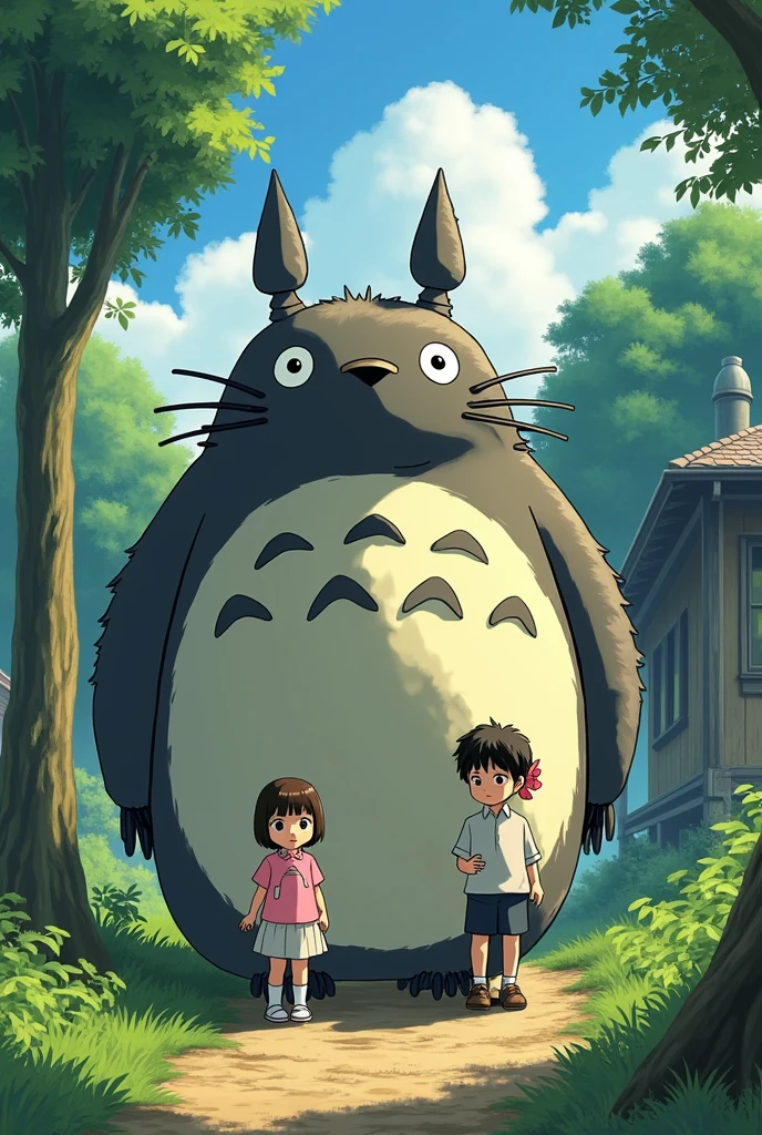 Ghibli Movies「My Neighbor Totoro」Please make the characters live-action. 
Include Totoro as well. 
Make it even more live-action.