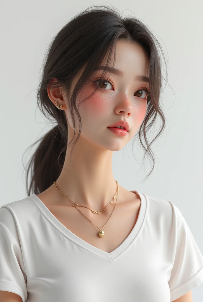 ((((upper body shot)))),(((nude))),(((nipples))),(((sagging breasts))),Ultra-high resolution,big eyes,Japanese,(forehead),(a girl),(1 girl),(baby face),((ta)),((18 years old)),((cute)),pretty,earring,((facing at viewer)),(long hair),necklace,((facing front))