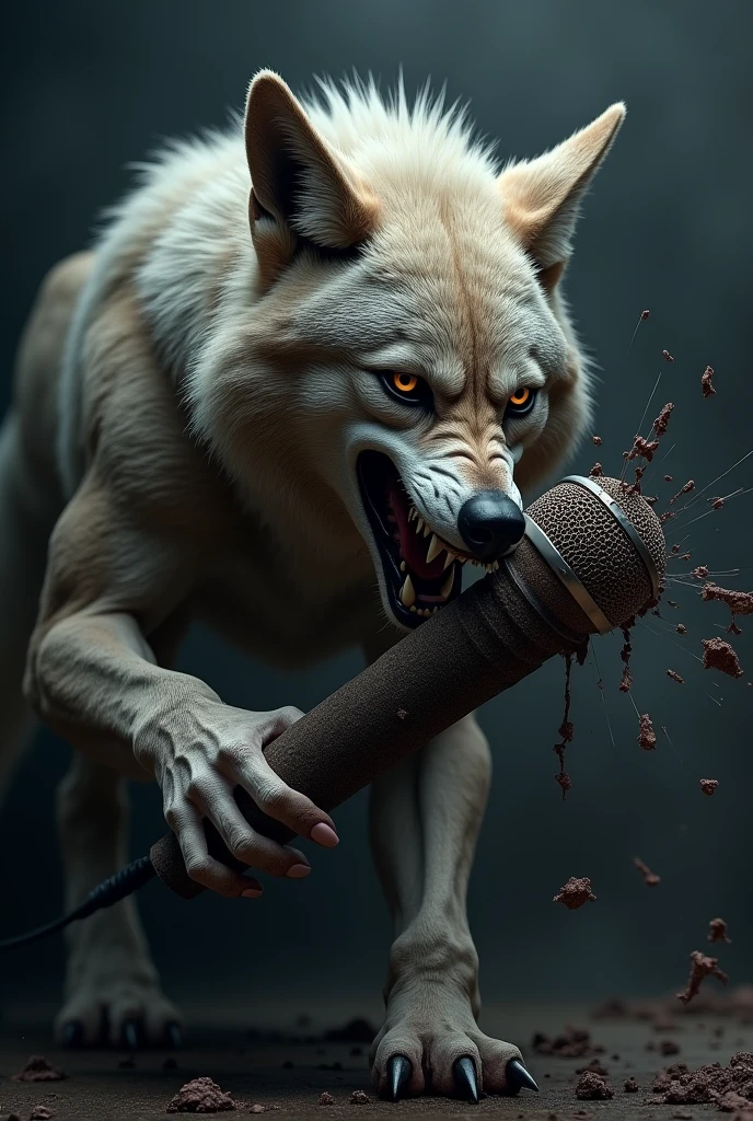 Wolf tearing the microphone