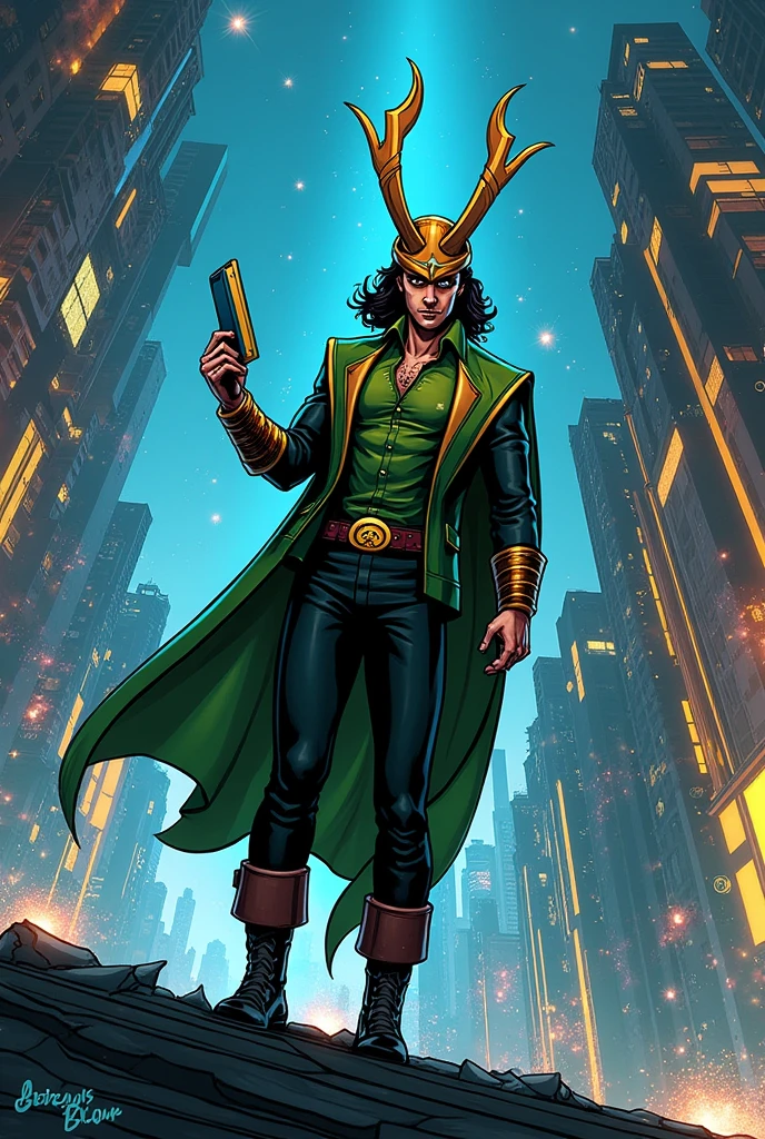 new modern style comics books, Storyboard of luki Disguised as a low-level Asgardian technician, Loki slipped through the formidable defenses of Avengers Tower. His mission was as audacious as it was dangerous: steal a specific file from Iron Man's personal archives. A file that held the key to a potential Asgardian crisis.