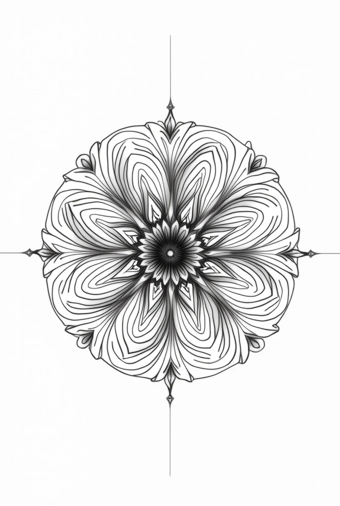 Create a tattoo art of a mandala with only delicate black and gray lines, feminine.