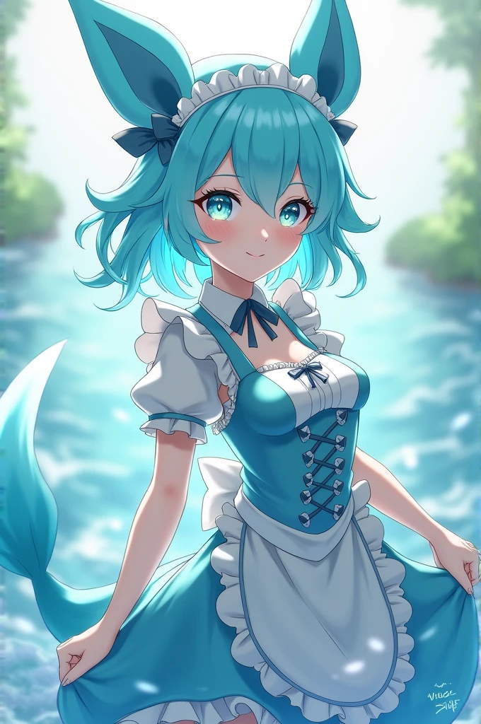 Make a Vaporeon Human version with anime maid outfit 