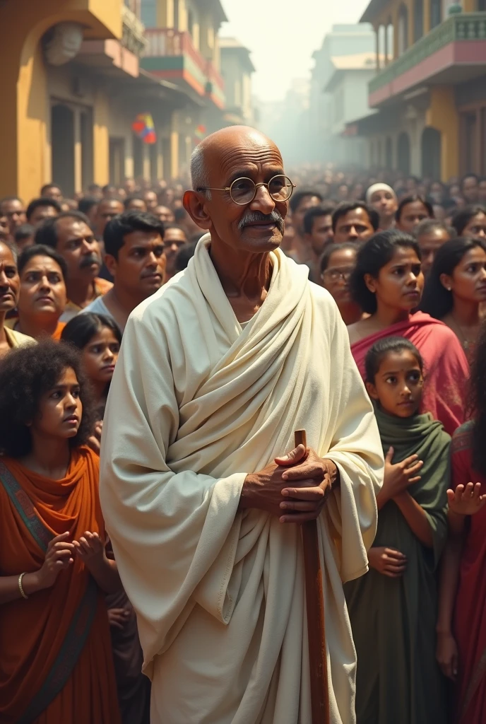 Mahatma Gandhi with his many fans