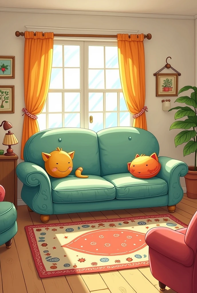 Create a cartoon image of a sofa set.