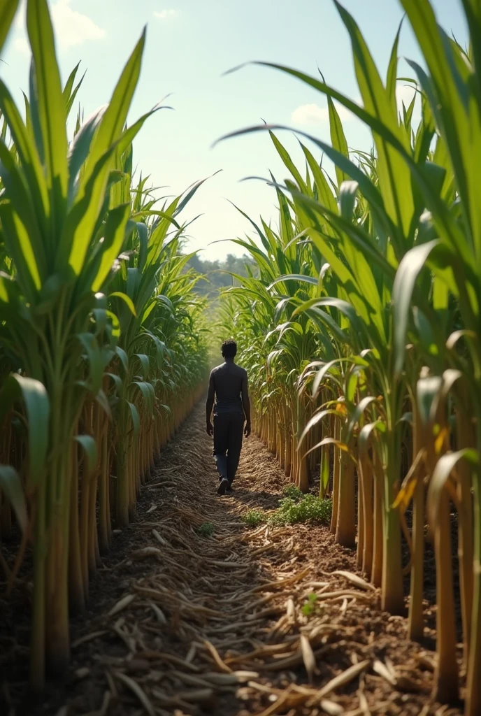 Make a huge field of sugarcane with slaves working the harvest, while their white landlord watches