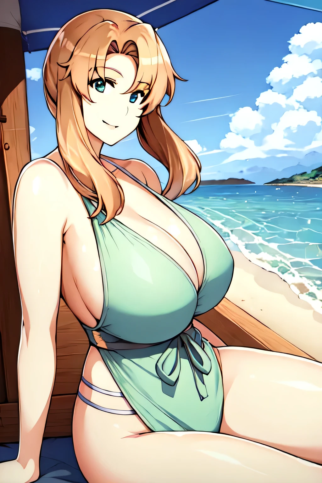 beach background, smiling