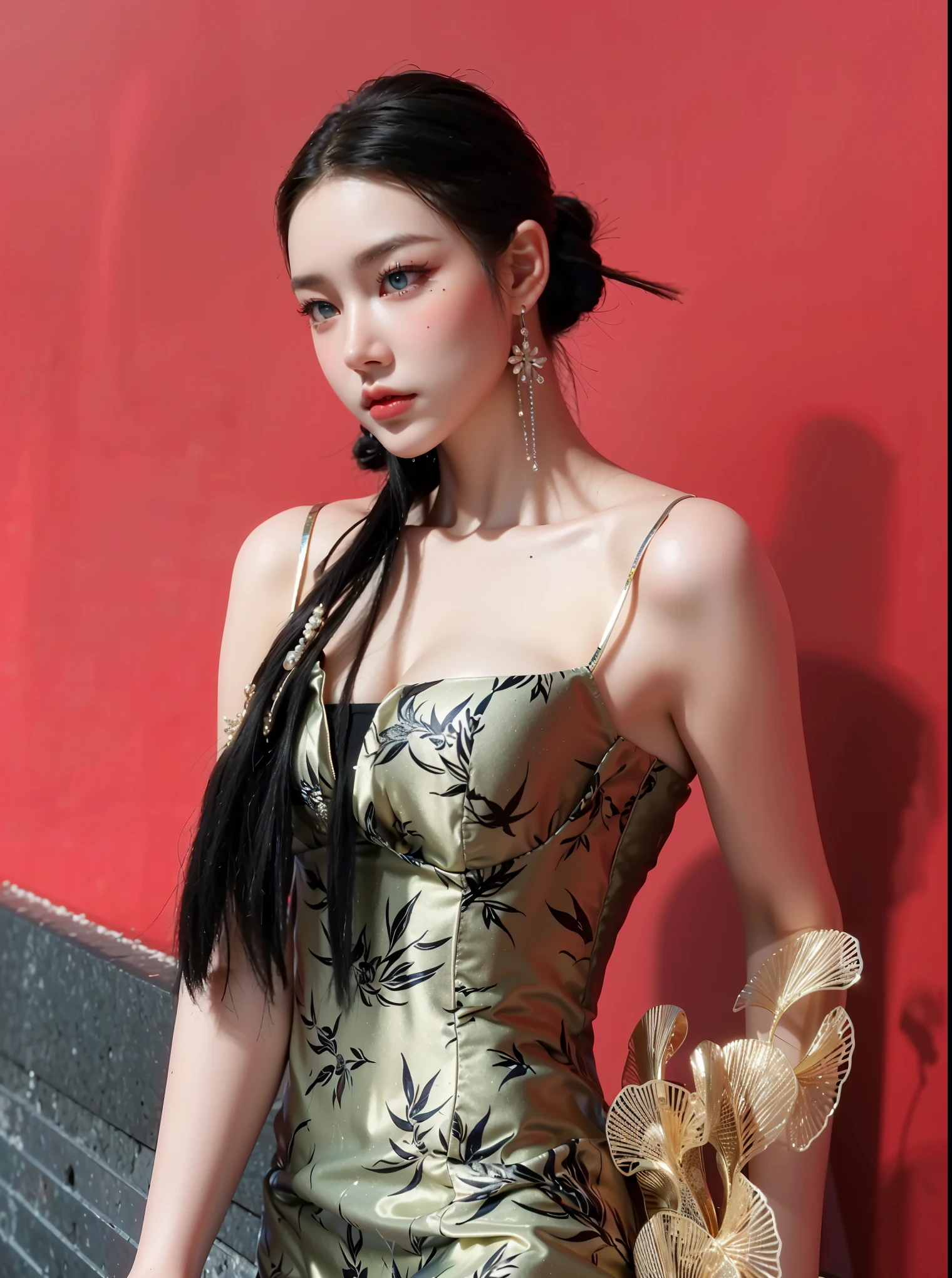 Game Art，Best image quality，Maximum resolution，8K，(A bust photo)，(portrait)，(Head close-up)，(Rule of Thirds)，Unreal Engine 5 rendering works，20 year old girl，((Queen))，The eyes are very detailed，(Large Breasts)，Elegant and noble，light，Ray Tracing，Game CG，((3D Unreal Engine))，OC rendering reflection mode，4K，Ultra-clear，Sensual，Translucent lace，Fair and plump figure，Pretty Face，Glossy Gel Coat，身着华贵礼服的Queen，Crystal Gem Crown，Necklace jewelry，blue eyes，Gorgeous and intricate tattoo designs，Ultra-clear portrait，Sexy thick lips(Red lipstick)，Gorgeous clothing，Diamond Gold，Luxury Costume Jewelry，Diamonds of the Universe，Pearl gemstones，