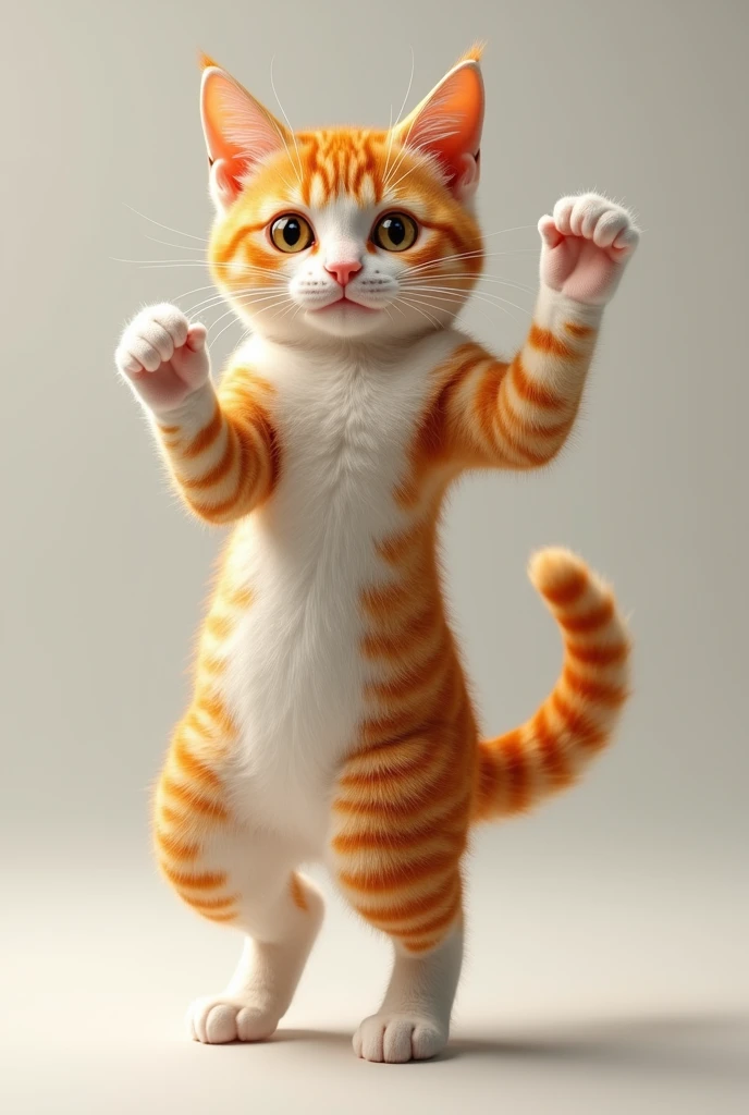 A hyperrealistic orange and white cat twerking on its back.