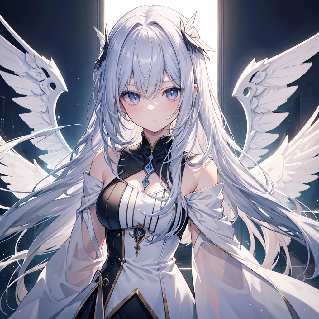 masterpieceアニメ，Highest quality, Highly detailed face，Straight hair, {{{Large mechanical wings spread on both sides.}}}, （pastel colour：1.2，Dark studio，Edge Light，Two-tone lighting，that&#39;dim，base，),Combat cyborg, {{{{{bangs that cover one eye}}}}}, {{{{{Woman illustration}}}}}, 8K quality, Highest quality, masterpiece, Kind woman, Dark atmosphere, Pastel green long twin tails, Yellow Eyes, Long Bangs, A scene from a science fiction movie,Cyborg Woman, A full-body green armor, {{{{{Wearing a pastel green mech suit}}}}}, Sadistic smile, Against a backdrop of an elaborate mechanical city、Details of a ruined future city, Smiling Kindly, 7 Head to Body, Shut your mouth.,Proud face, Detailed Background,Maximum details,Full body illustration, Has a beam weapon, Phantasy Star Online,Narrow eyes,30 years old, In combat,White Long Boots, avert your eyes, White cape from the waist,{{{Asymmetrical hairstyle}}},