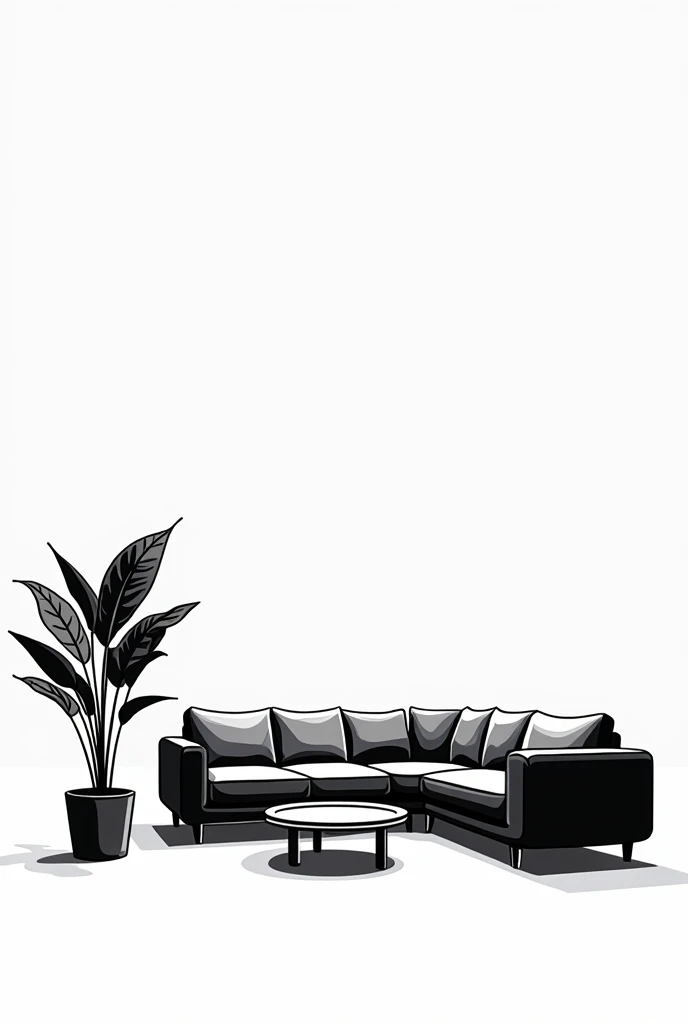 Create a cartoon image of a seating set in a black and white striking style