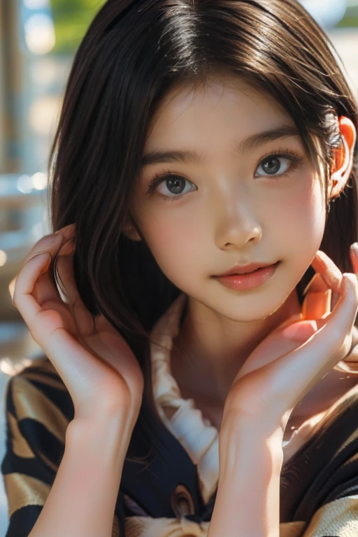 (masterpiece, Highest quality, employment, High resolution:1.2), (Very detailed, Intricate details, High resolution), (Medium Close-up:1.2) The portrait we have (Sunny background:1.2), (Medium Shot:1.2), (Face Focus:1.1), (Soft Focus:1.2), Low Light, (Out of focus:1.2), Bokeh, 1 1 1.4, 40mm, Realistic, to be born, 8k, ((Textured skin:1.1, Skin pores:0.3, Realistic Skin:1.1)), Intricate details, One Girl, (Extremely clear images), Black Hair, perm straight hairstyle, so beautiful, ((masterpiece, Highest quality, Best image quality, High resolution, Realistic, RAW Photos, 8k)), ((Very detailed CG 統合 8k 壁紙))