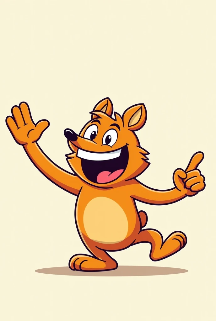 MAKE SEVERAL MOVEMENTS IN THE MASCOT, HE'S WAVING GOODBYE, Grinning, pointing up, DIAGONAL PARALLEL