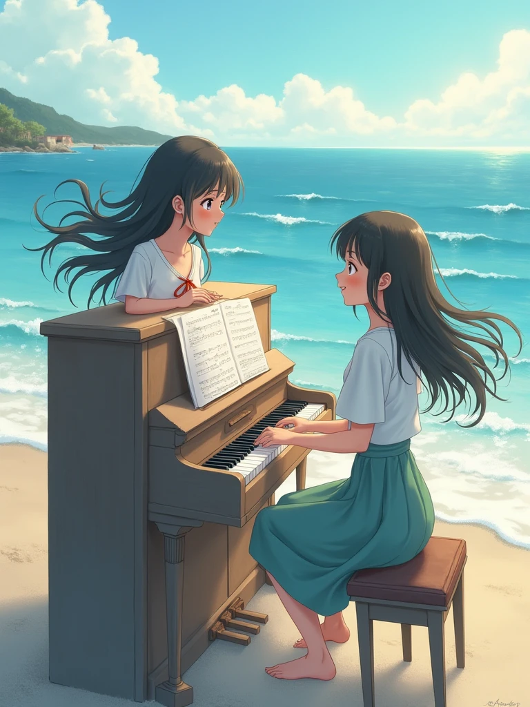 Japanese two girls love seand piano