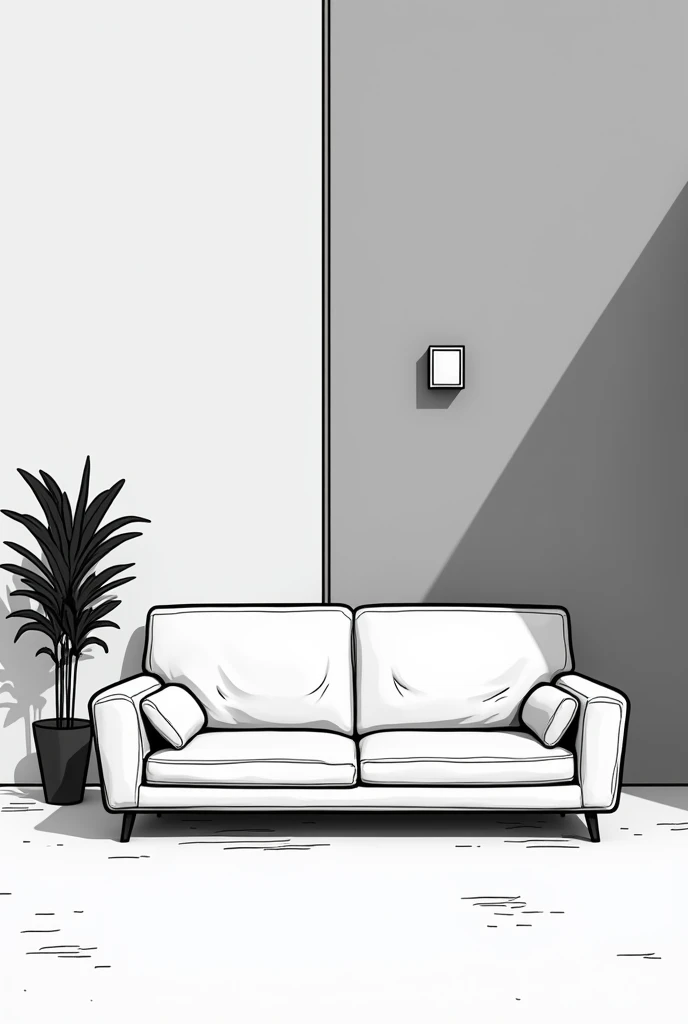 Create a cartoon image of a seating set in a black and white striking style, Write on the frame of the picture KU-WA GmbH 
