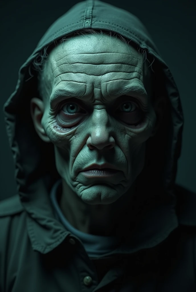 Creepy ghostly miner close up shot cinematic looking straight into us
