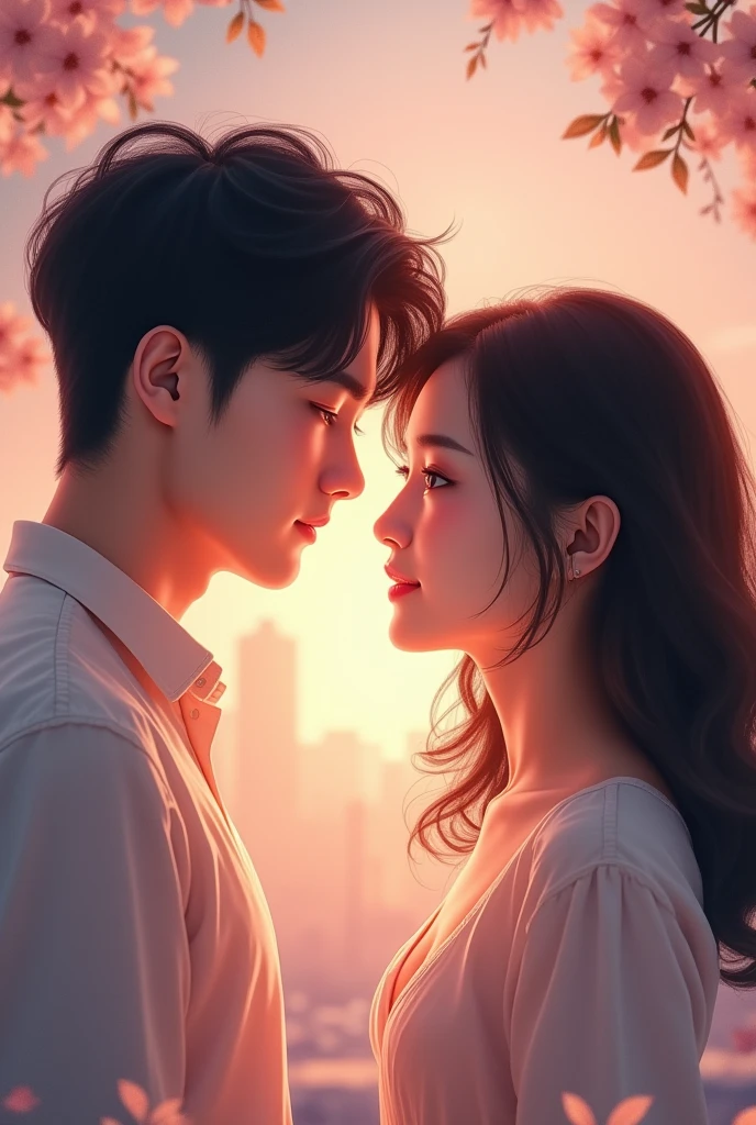 Korean Drama Advertising Poster 、A young man and woman are gazing into each other's eyes.