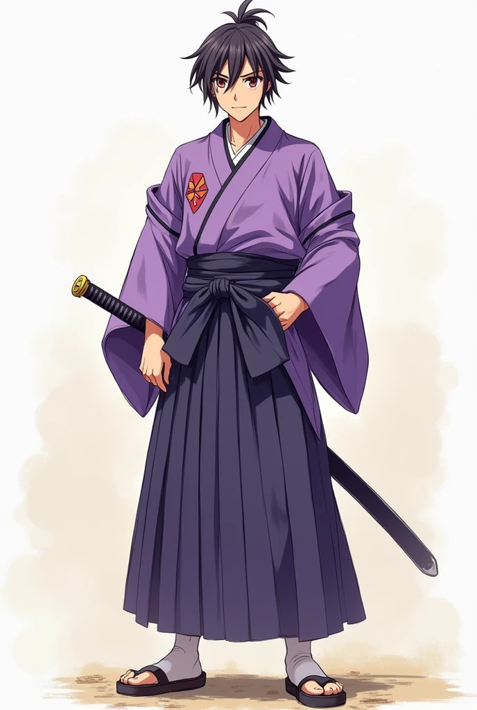 (illustrator) sketsa anime, samurai, kimono, blurple, front position, full body, boy, age 18