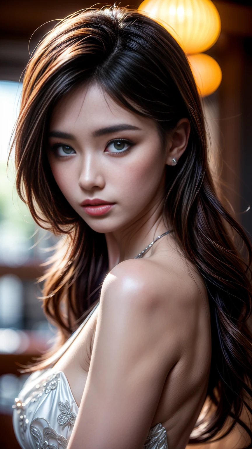 Beauty, Detailed facial features, Perfect figure, Elegant Japanese Goddess, Gorgeous Chinese Model, Realistic and vivid, Earrings, Fashionable and young々Shii, Solo Portrait, Close-up photography, Brown Hair, Highest quality, 4K, 8K, High definition, masterpiece, Super Detail, Vibrant close-up portrait in color, Studio Lighting, Physically Based Rendering, Sharp Focus, Professional photographer, Blonde, uniform, Pull-up,nfsw,nude