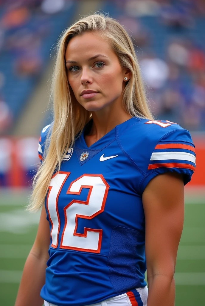 A photo of Allie Allsgood, a quarterback for the female LSU Tigers football team. Number 5.