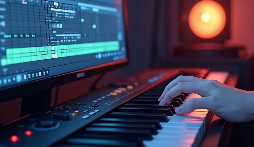 Close-up of a computer screen,Music Production,piano roll,Desktop Music,Anime Style,animation,Japanese anime,High resolution,