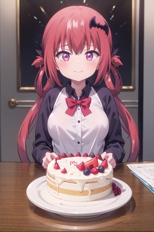 (Highest quality,masterpiece), One girl、alone, cute、smile、Detailed Background, Gavriel Dropout、Satanichia Kurumizawa、Birthday cake、Big Breasts
