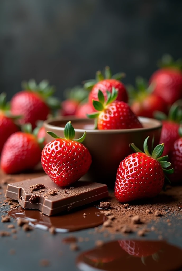  with strawberries and chocolate in a warehouse or studio for photos