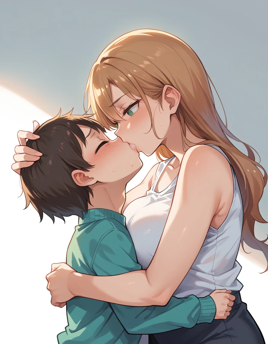 check_9, check_8_up, check_7_up, source_anime, 1 маленький Child мальчик, 1 girl, зрелая woman, Mother and little son, Child, hug, sex, kiss, hand on head, on the knees,perfect face, woman, big , pubic hair, huge boobies, rough face,detailed face, armpit sample, armpits,legs spread,deprived, deitada em uma Overnight, Overnight,  inserts erect penis into woman&#39;s crotch.