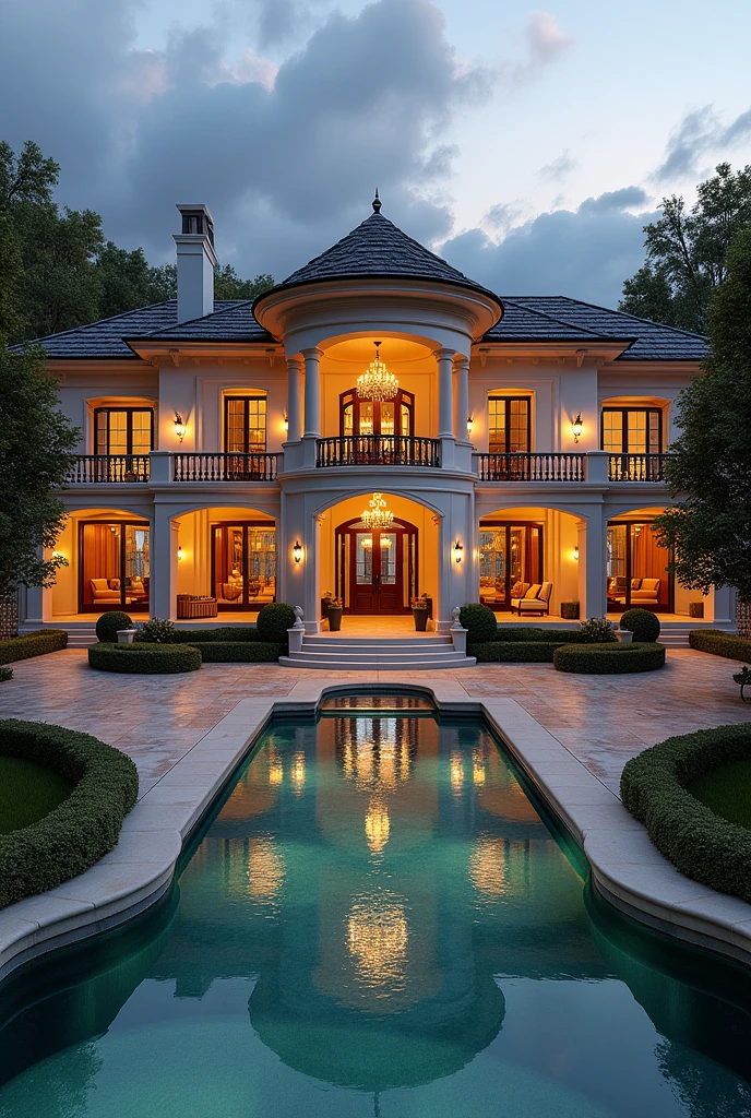 Draw a house that has the following characteristics:.Gorgeous entrance hall 2. High-ceilinged spacious々A spacious living room 3. Gorgeous chandeliers and lighting fixtures 4. Gorgeous kitchen and dining area 5. Luxurious bathroom with spa and jacuzzi 6. Home Theater and Entertainment Rooms 7. Entertainment space with wine cellar and bar 8. Fitness gyms and yoga studios 9. 10 Libraries and study rooms. Luxurious Master Suite(Bedroom and bathroom)
11. 12 walk-in closets and dressing rooms. Home Offices and Work Spaces13. 14 private saunas and steam rooms. Outdoor BBQ area and patio15. Garage and carport space and capacity for luxury cars