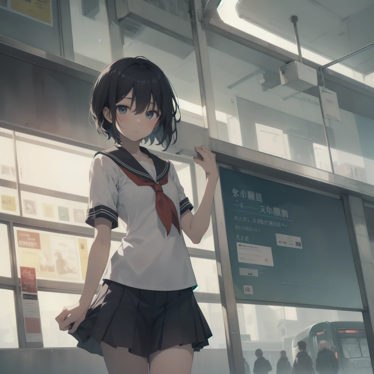 ultra-absurdres-Top quality by artist God, ultra-detailed, high resolution, anime moe artstyle, best anime 8k konachan wallpaper, pixiv contest winner, pool:2810, perfect anatomy,break, 1girl, (Please draw a girl walking sleepily to school alone. )break,(Solo,little female, 13-year-old:1.3),Full limbs, complete fingers,a junior high school student, (very short hair), short cut, flat chest, , small butt, small black eyes, beautiful detailed eyes, well-proportioned iris and pupils, expressive eyes, highres detailed hair, soft expression, salor school_uniform, sailor collar, serahuku, bow, pleated skirt,(Detailed Lighting), (Detailed background), in the School commute route. break,super detailed skin, Best cinematic lighting powered by famous artist, 8k,beauty illustration,photoshop_(medium),very aesthetic,break,((artist:izumi_tsubasu )), artist:clamp ,artist:carnelian ,artist:kantoku ,
