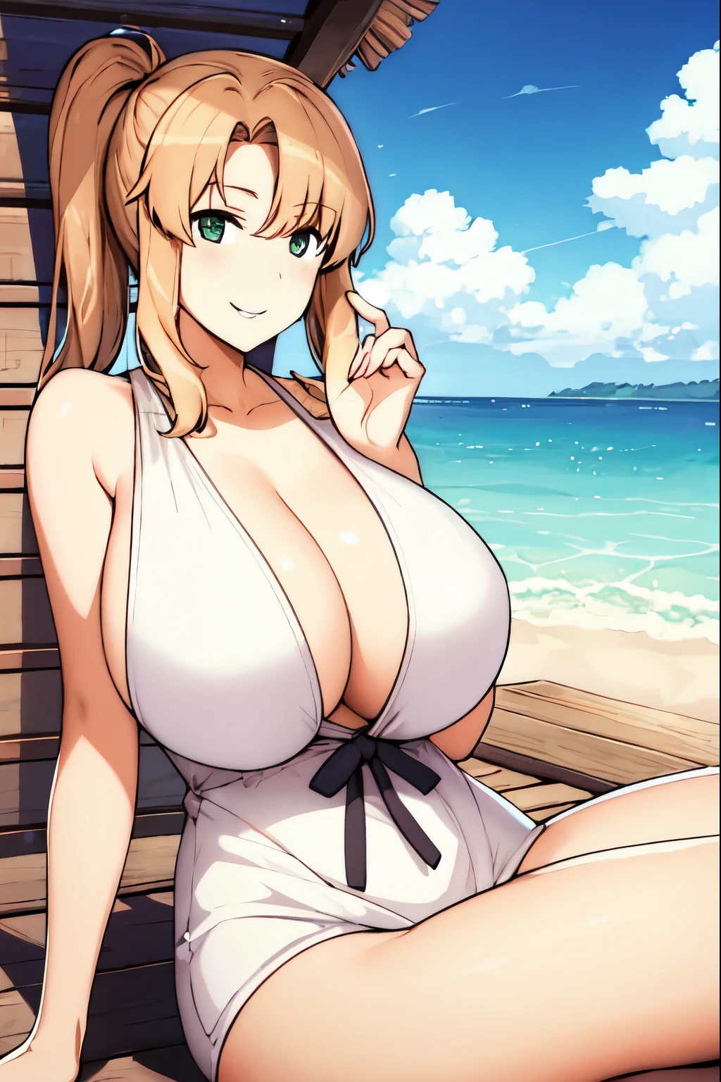 beach background, smiling