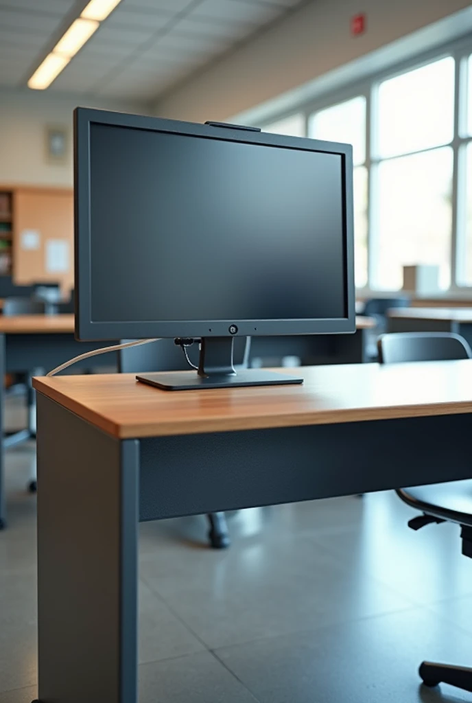 Create a school desk with a screen securely attached to the desk against thieves
